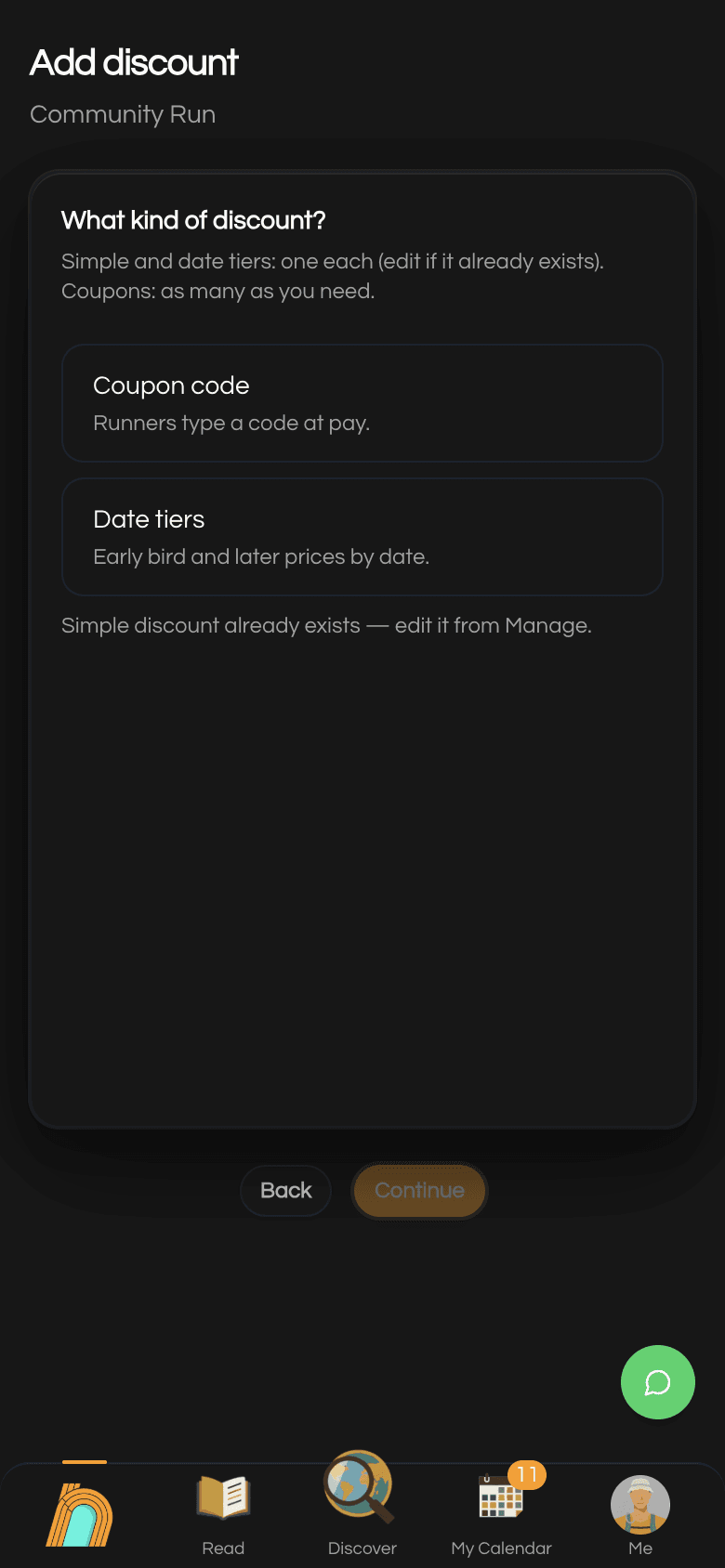 Add discount first card asking what kind of discount